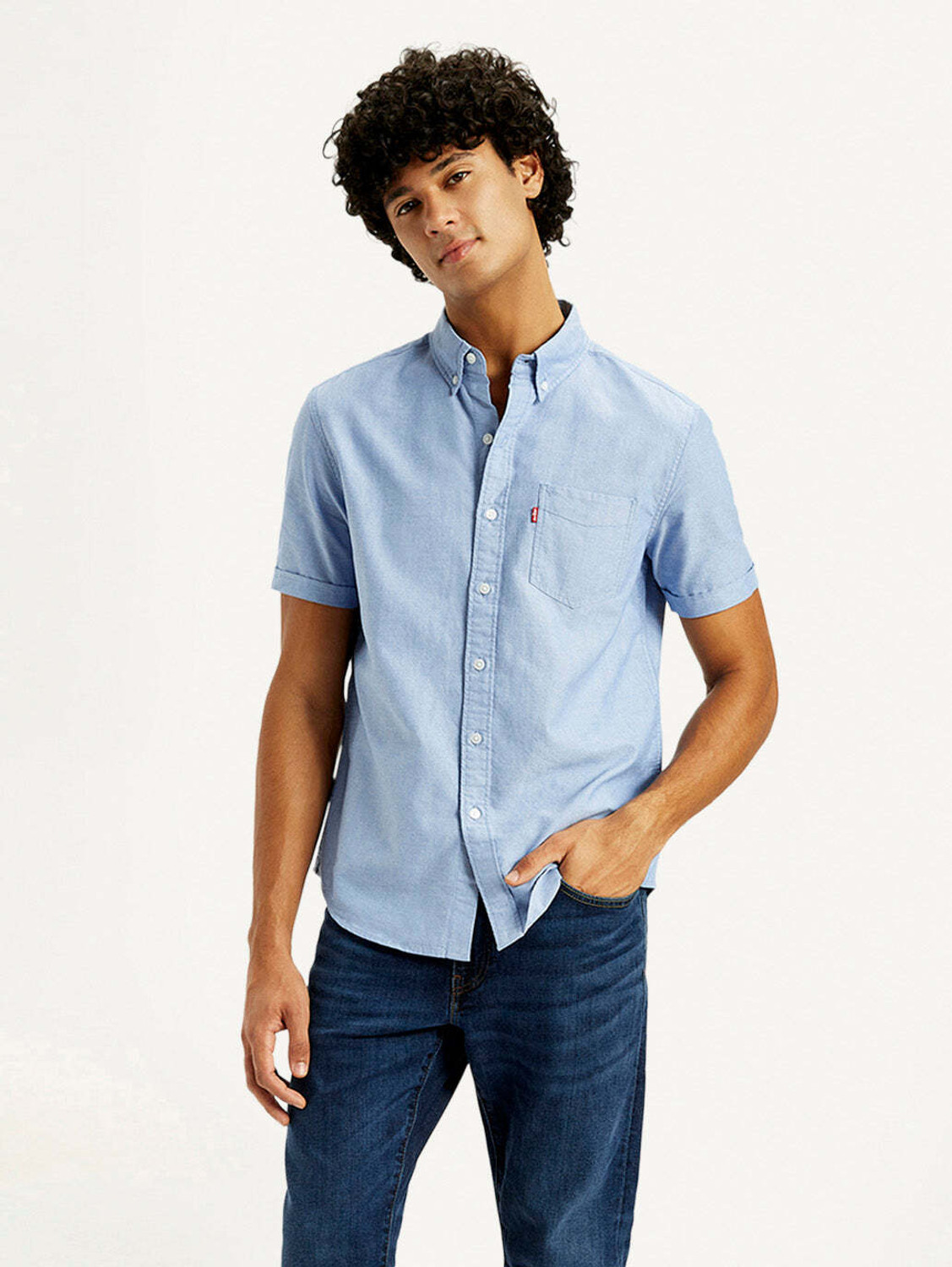 Image of LEVI'S Men Solid Casual Blue Shirt