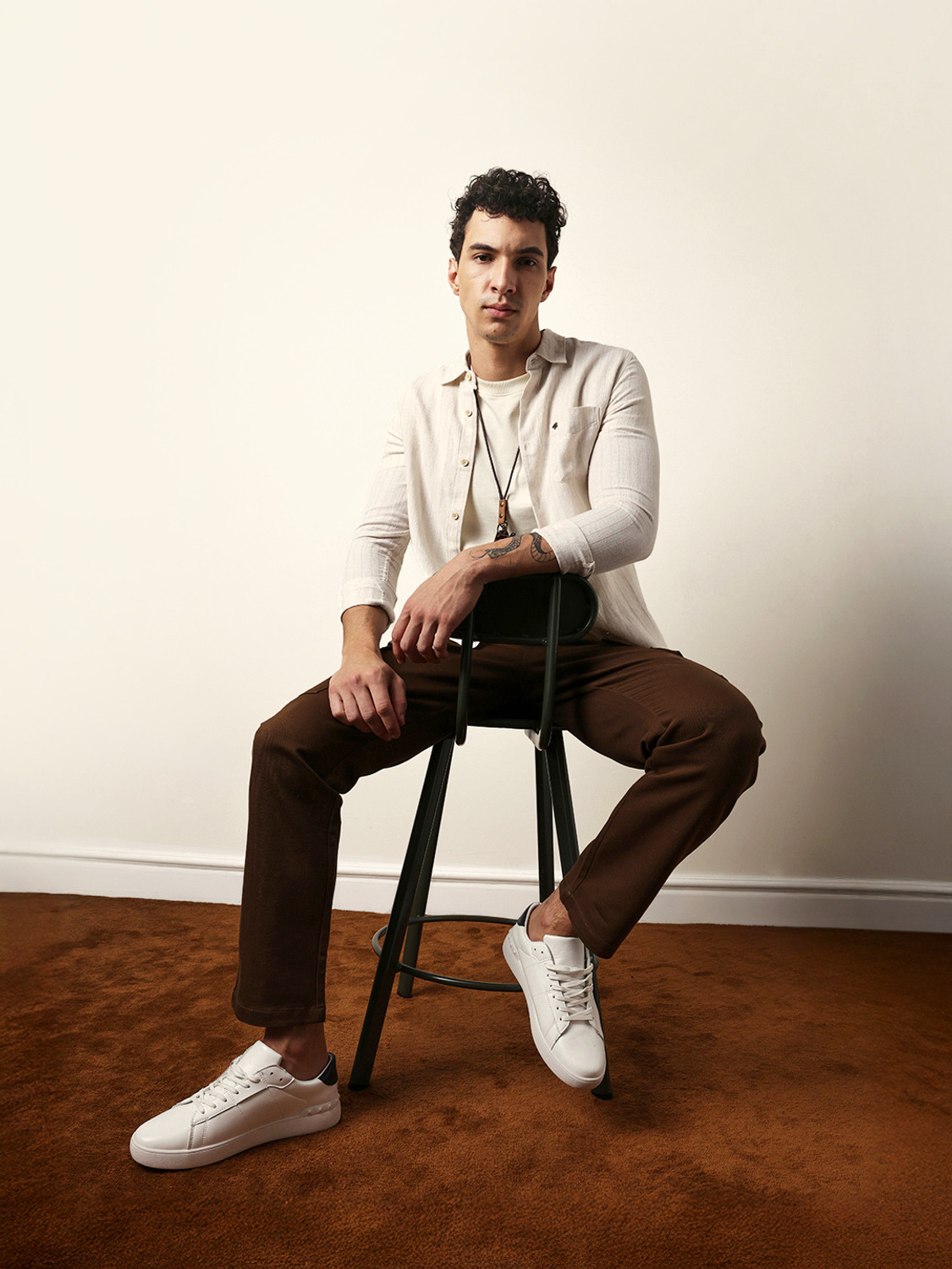 Image of THE BEAR HOUSE Men Striped Casual Cream Shirt