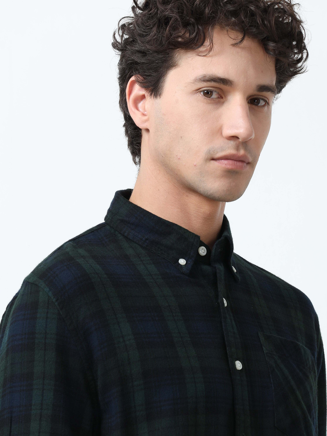 Image of ESPANSHE Men Checkered Casual Dark Green Shirt