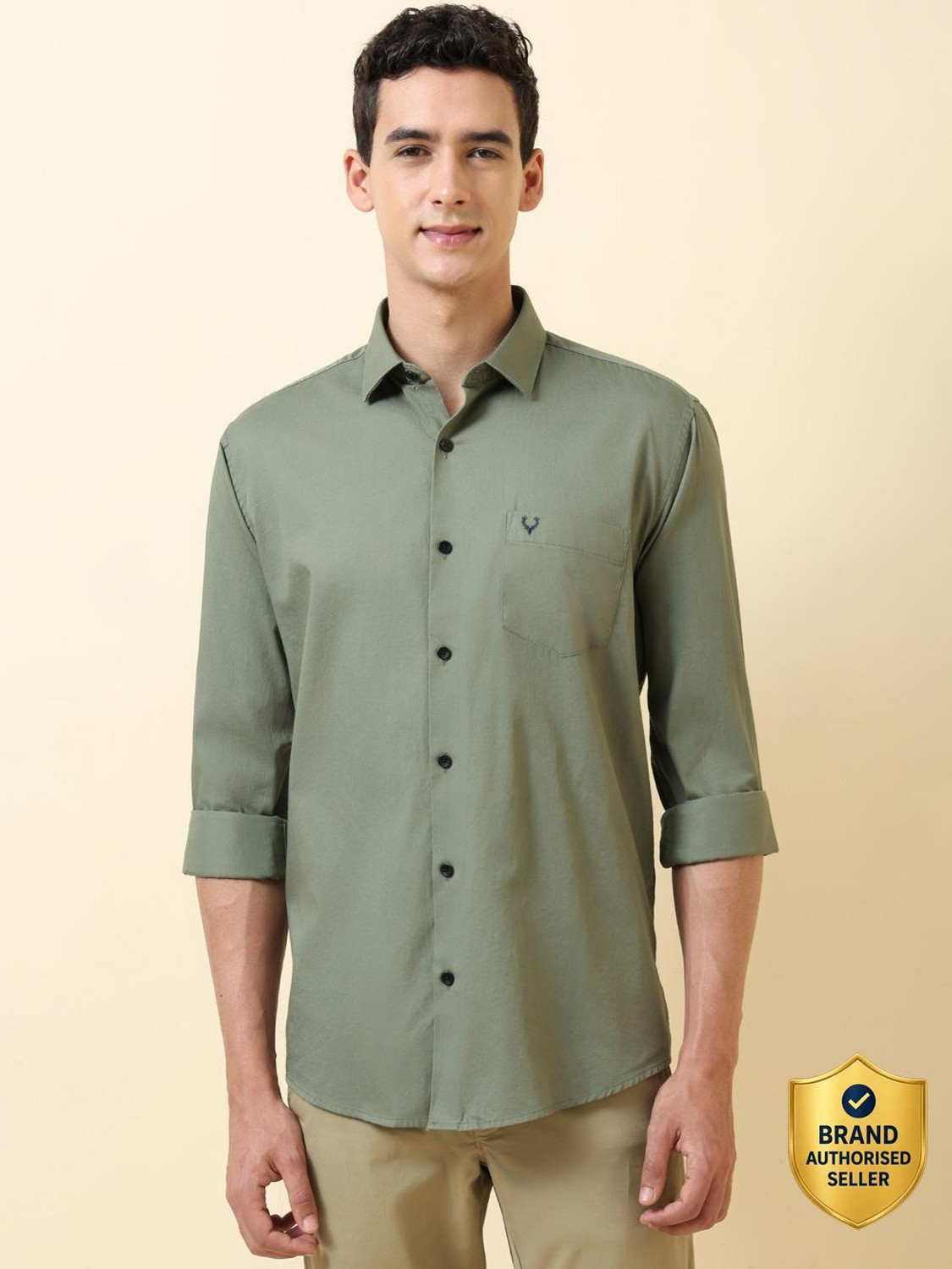 Image of Allen Solly Men Solid Casual Green Shirt