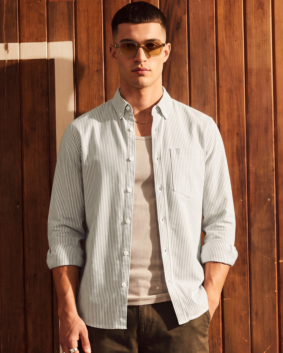 Image of BEWAKOOF Men Striped Casual White Shirt