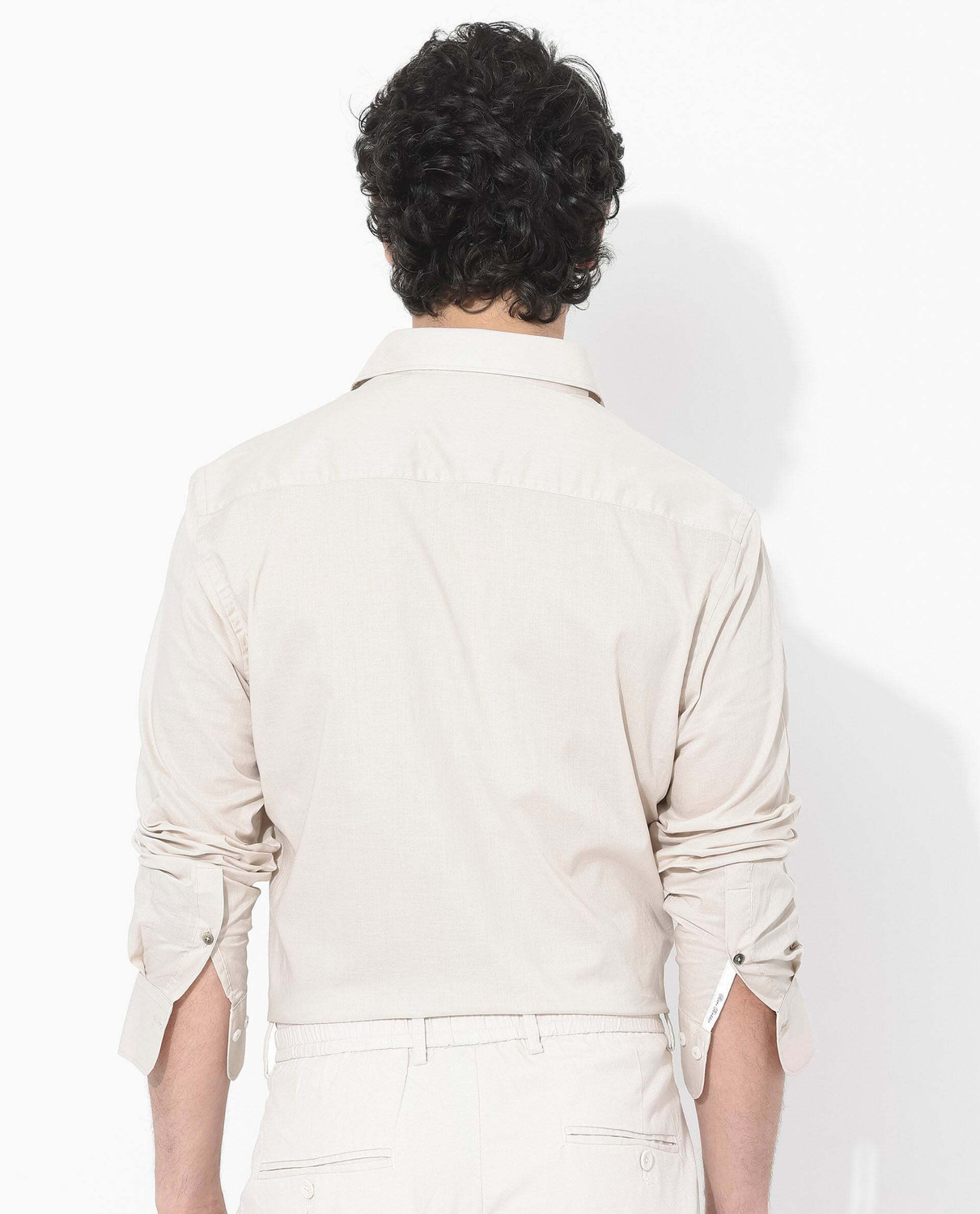 Image of RARE RABBIT Men Solid Casual Beige Shirt