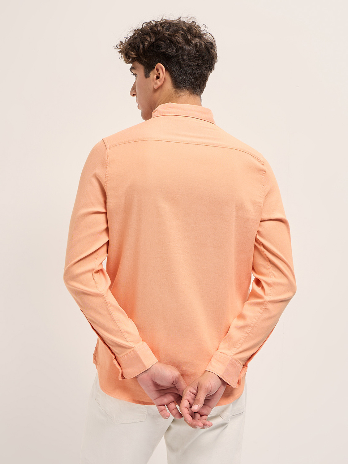 Image of THE BEAR HOUSE Men Solid Casual Orange Shirt