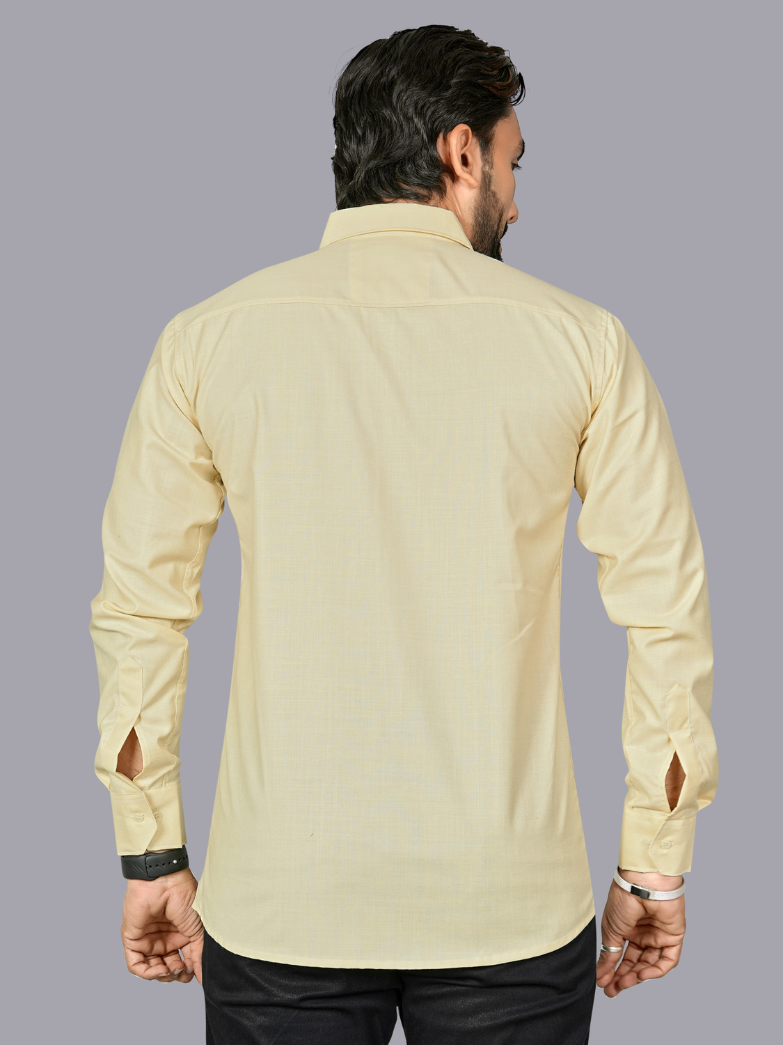 Image of REJIO Men Solid Casual Yellow Shirt