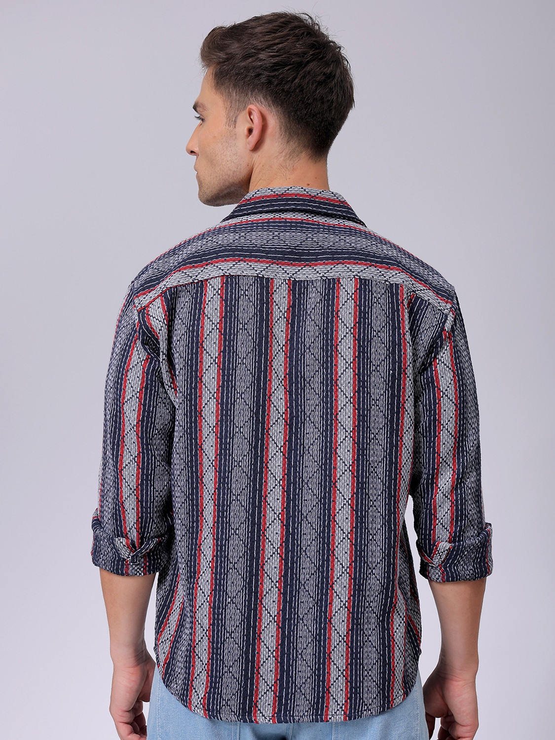 Image of The Indian Garage Co. Men Striped Beach Wear Dark Blue Shirt
