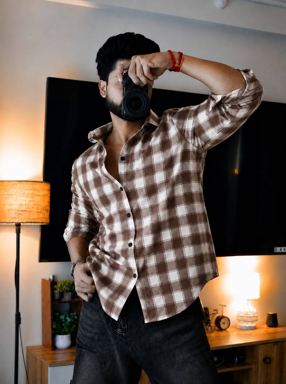 Waridashi Men Checkered White, Brown Shirt - Image 1