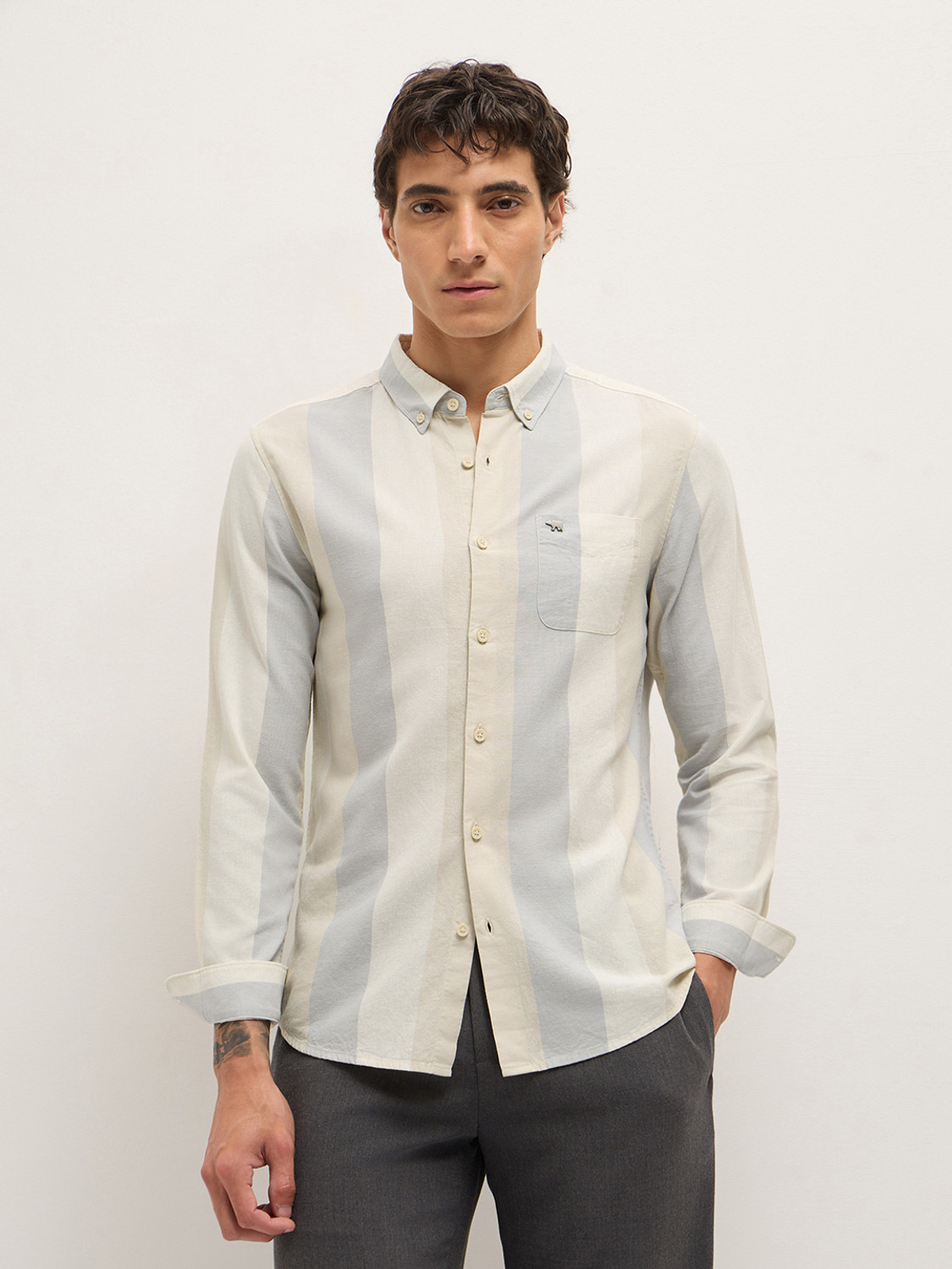 Image of THE BEAR HOUSE Men Striped Casual Multicolor Shirt