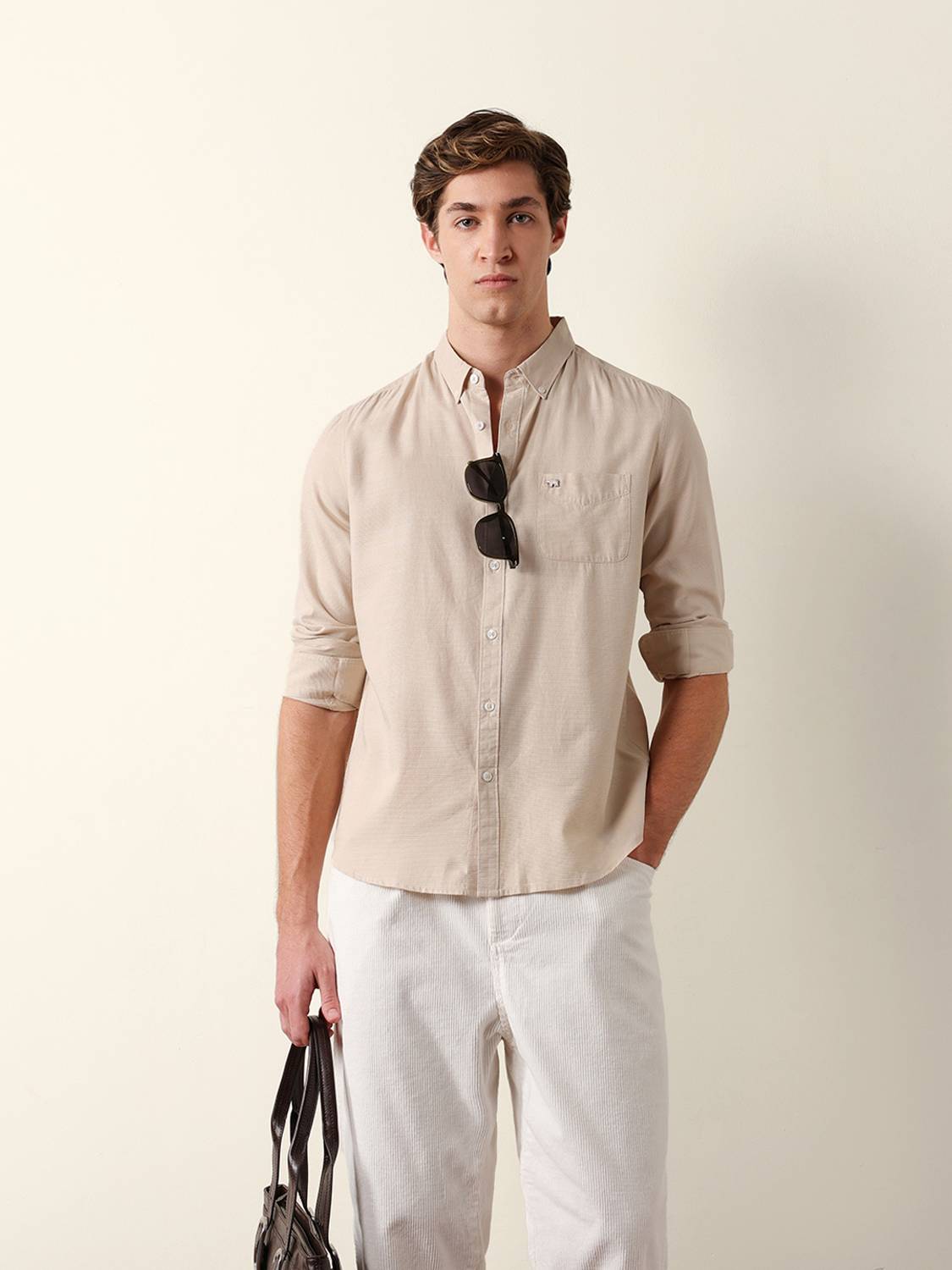 THE BEAR HOUSE Men Solid Casual Beige Shirt