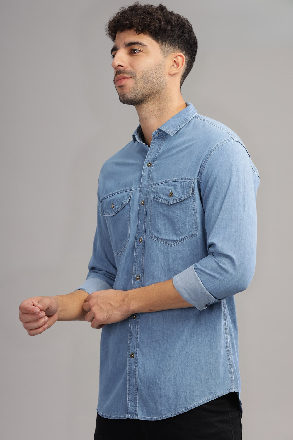 Image of shardha enterprise Men Washed Casual Blue Shirt