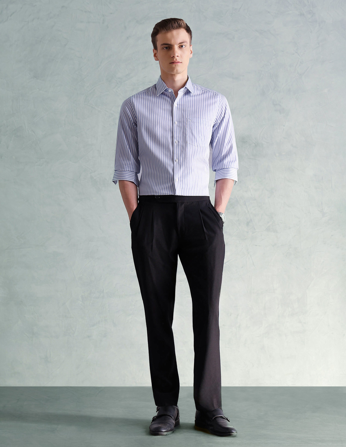 Image of ARROW Men Striped Formal White Shirt