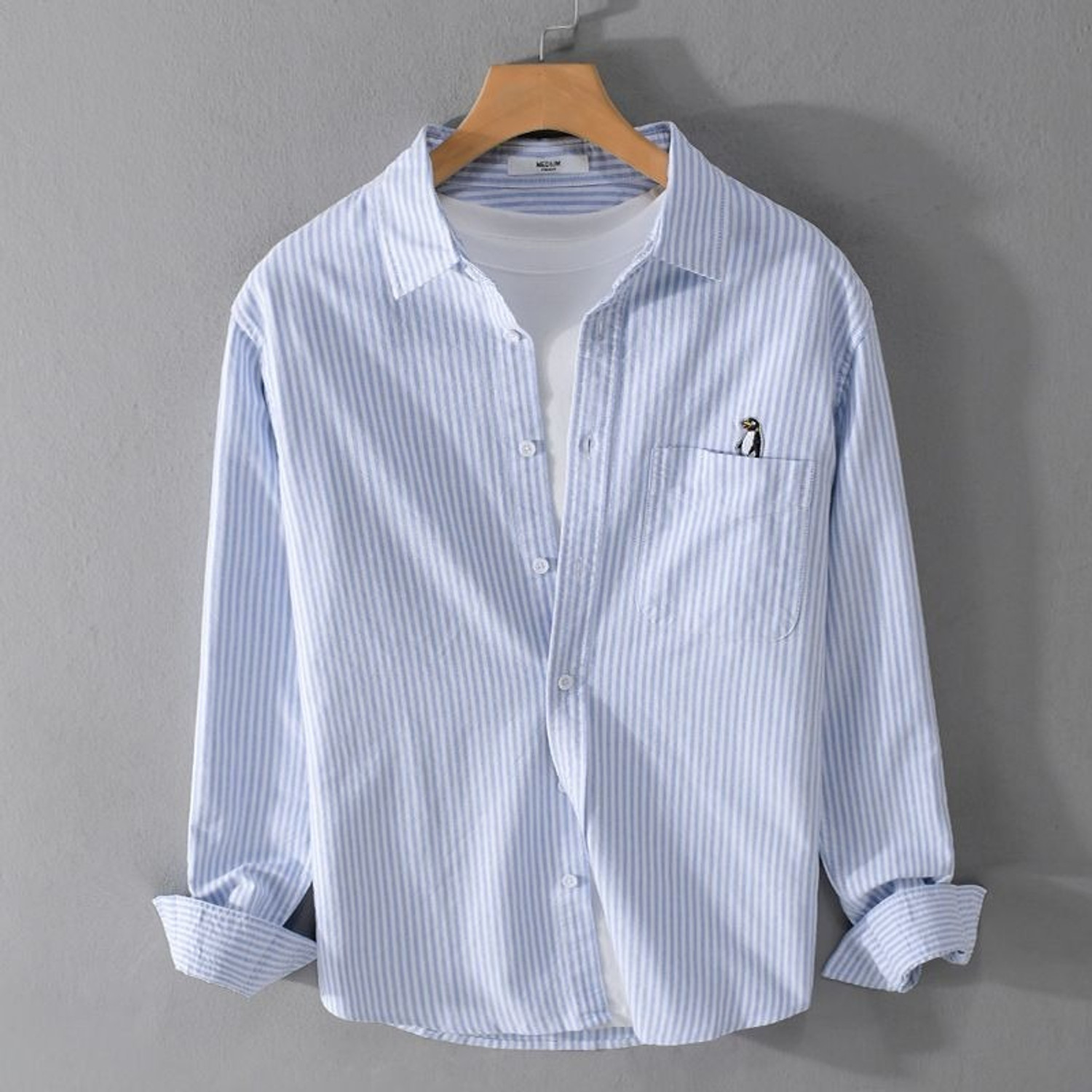Image of GELAI ENTERPRISE Men Striped Casual Light Blue Shirt