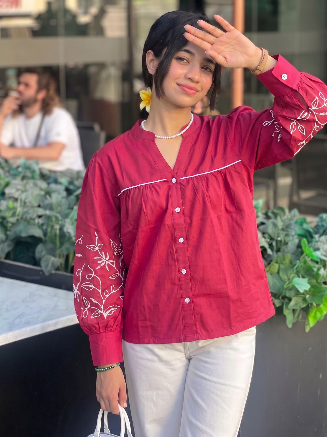 J TURRITOPSIS Women Embroidered Casual Pink Shirt
