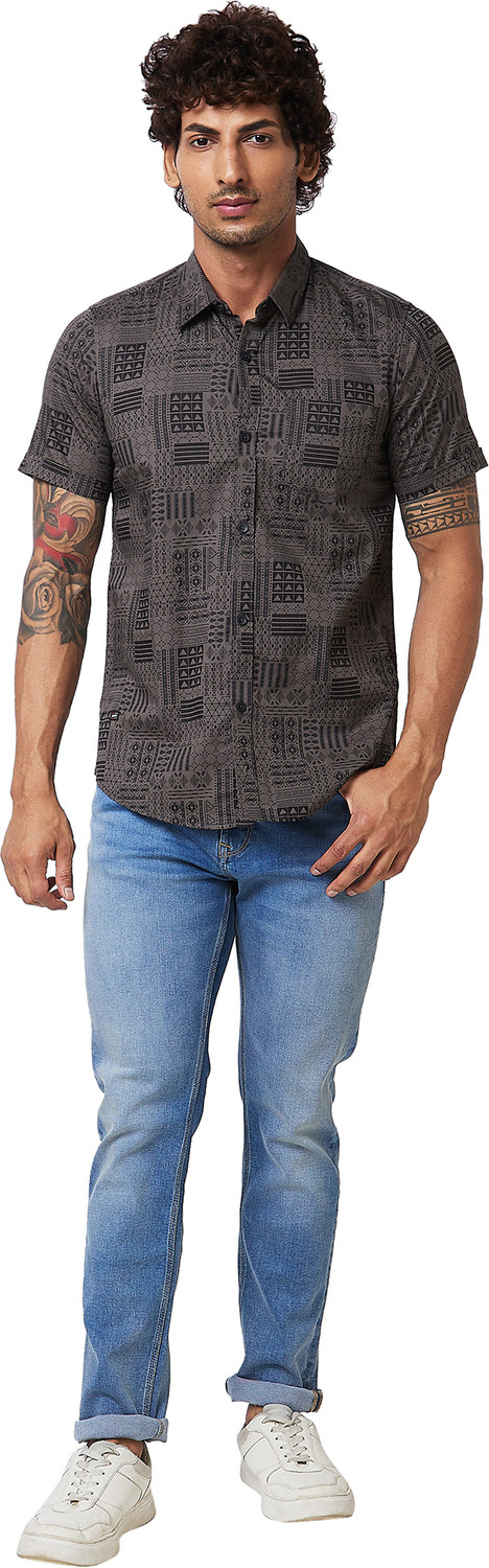 Image of Spykar Men Printed Casual Black, Grey Shirt