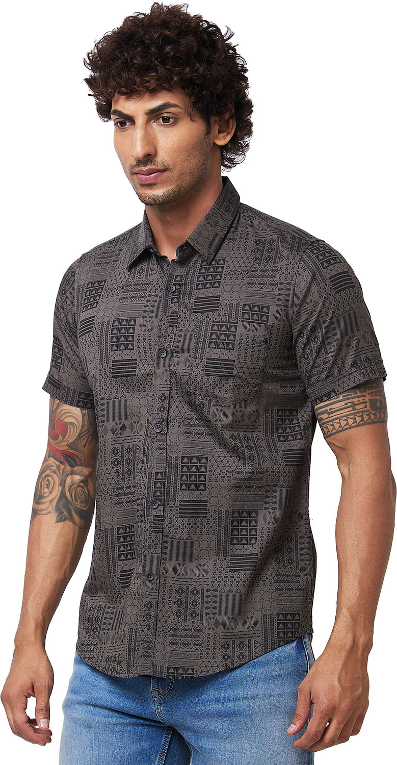 Image of Spykar Men Printed Casual Black, Grey Shirt