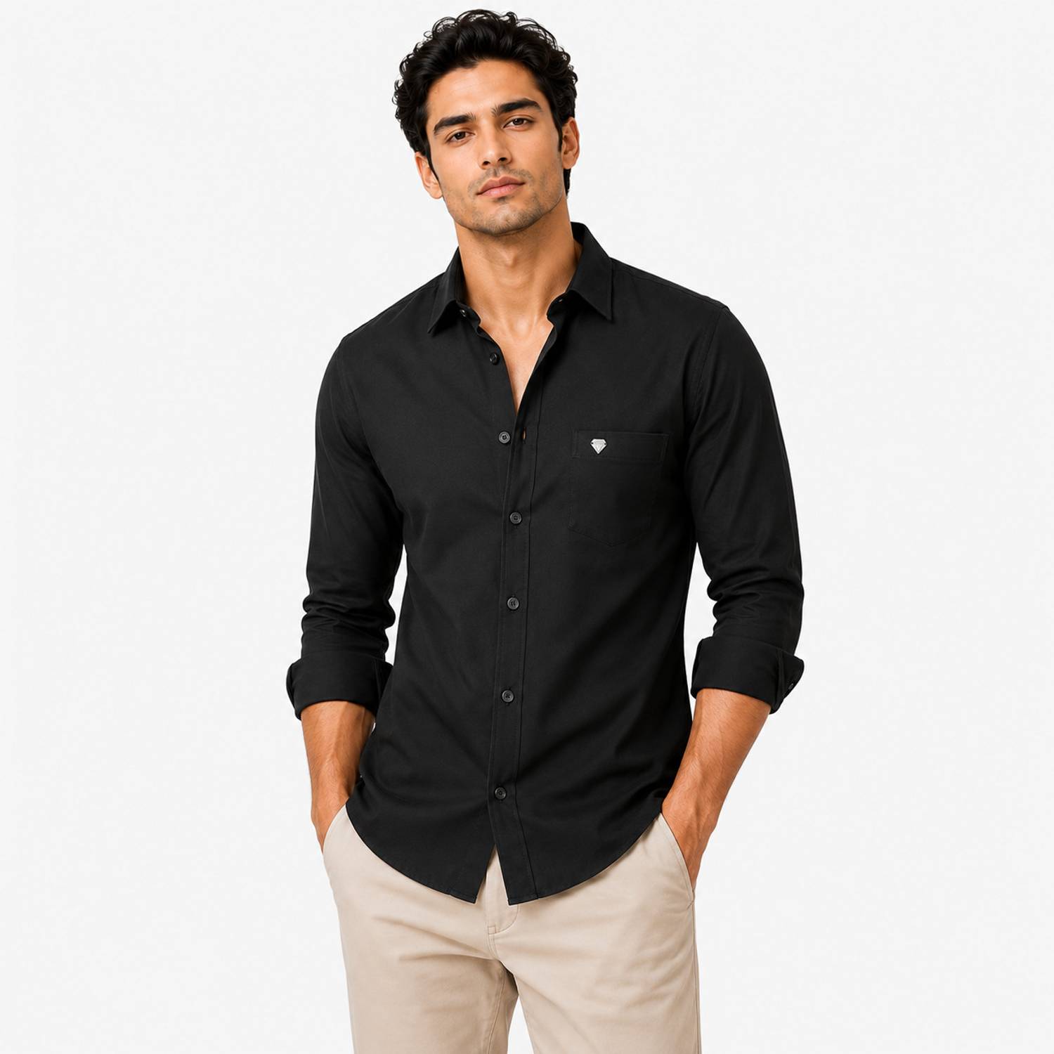 AKhubgarment Men Solid Formal Black Shirt