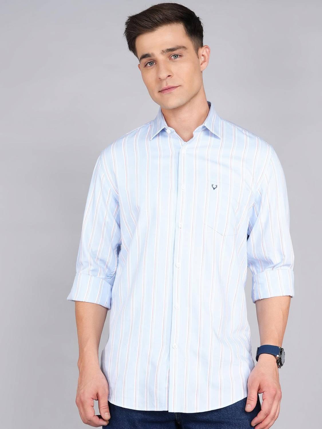 Allen Solly Men Striped Casual Light Blue Shirt