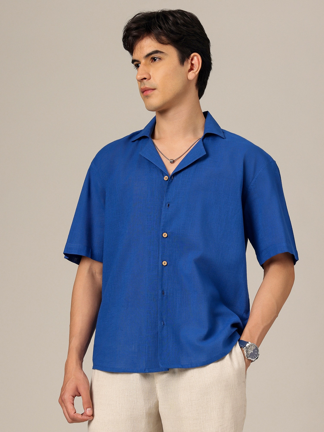 Image of DENNISON Men Embroidered Casual Blue Shirt