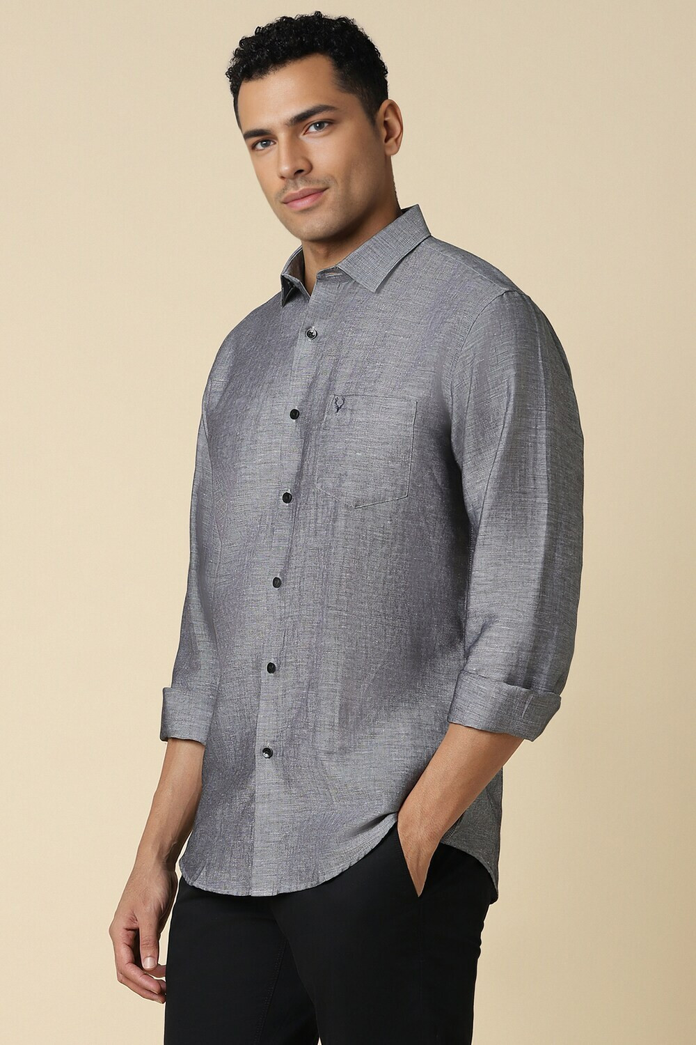 Image of Allen Solly Men Self Design Casual Grey Shirt