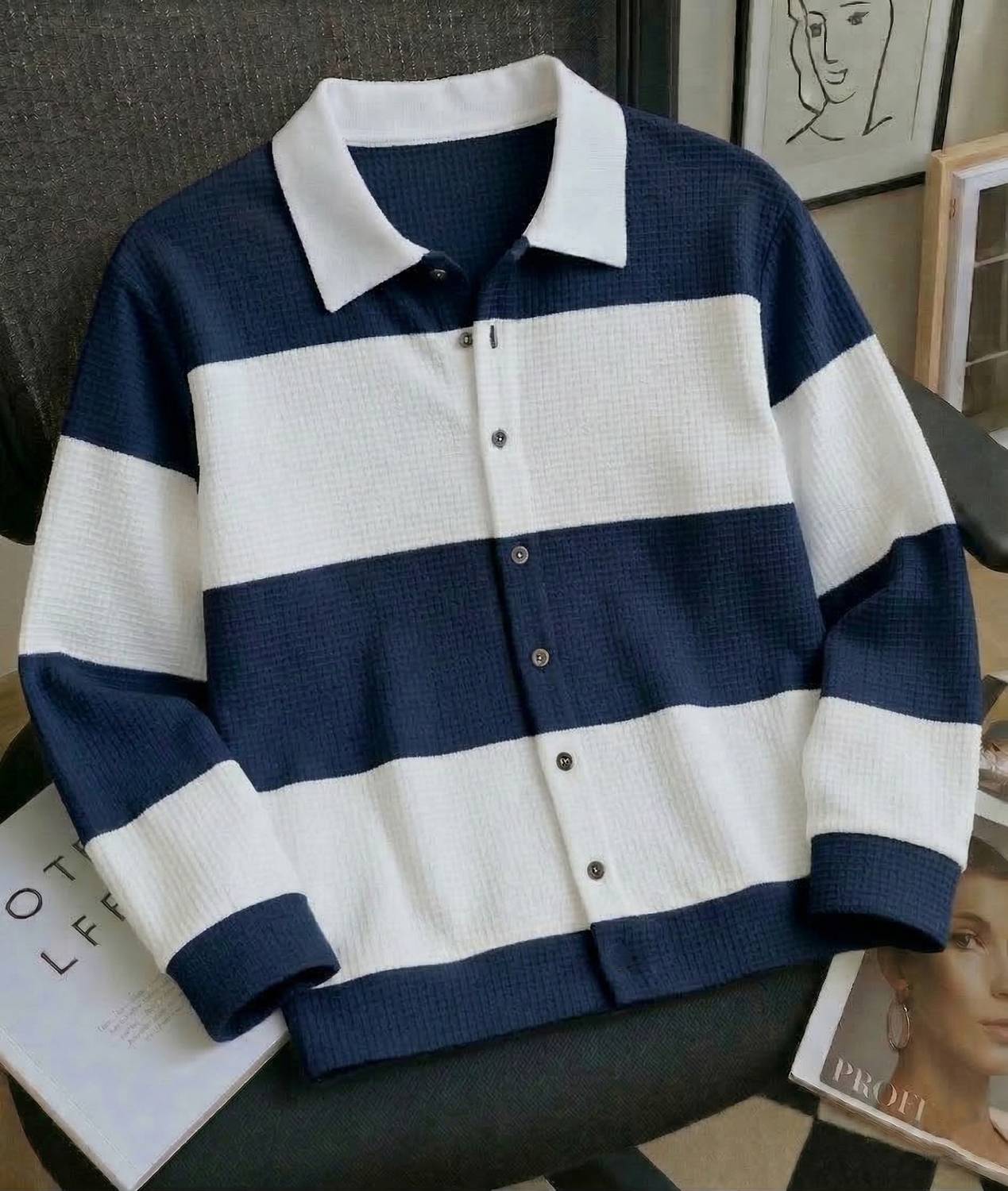 Try This Men Color Block Casual Blue Shirt