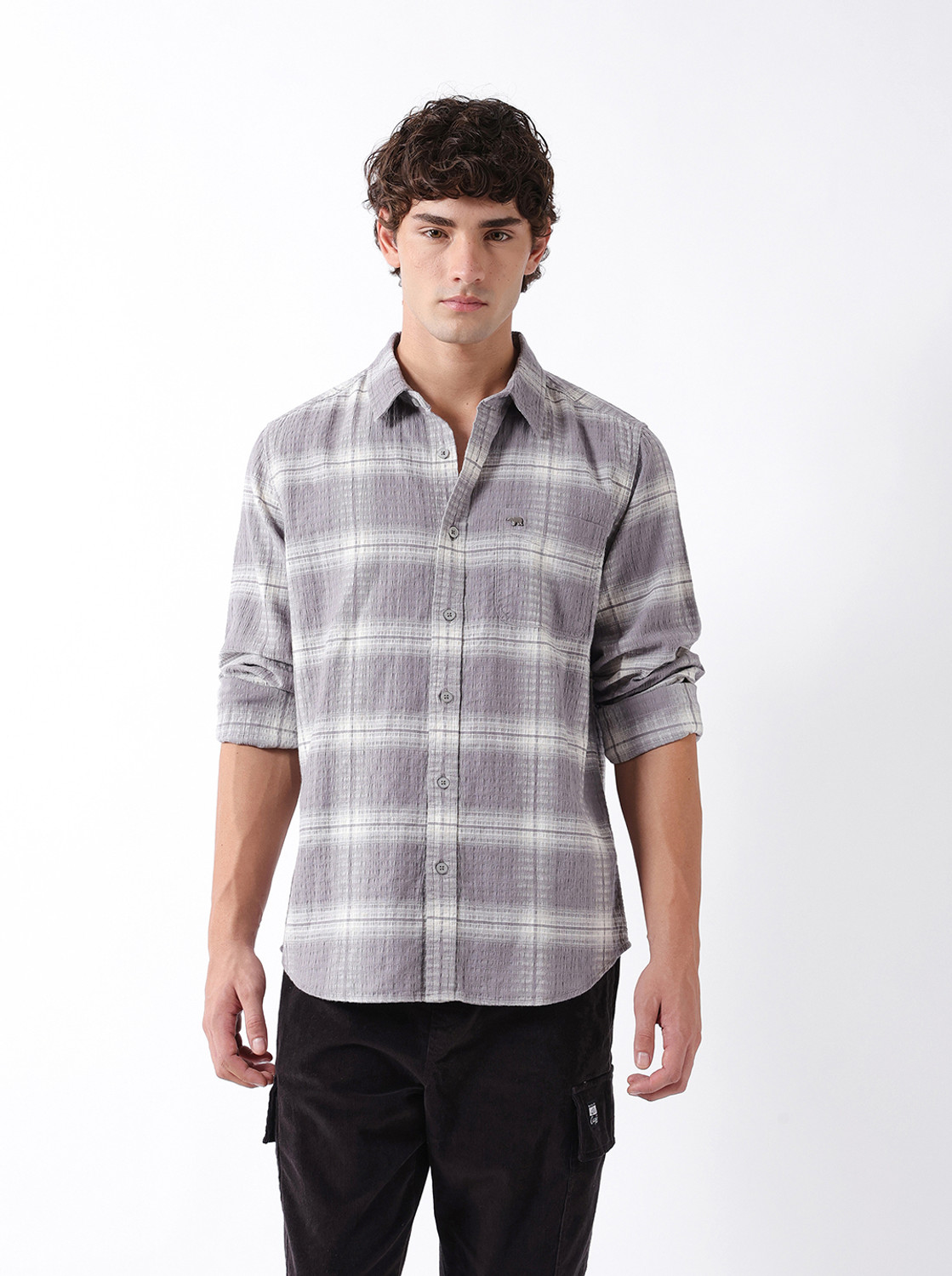Image of THE BEAR HOUSE Men Checkered Casual Purple Shirt