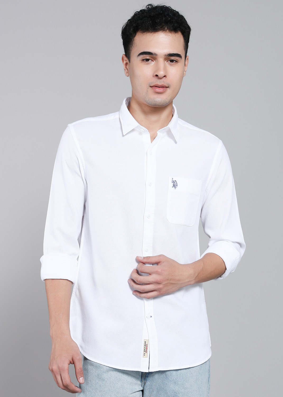 Image of U.S. Polo Assn. Denim Co. Men Regular Fit Solid Cut Away Collar Casual Shirt