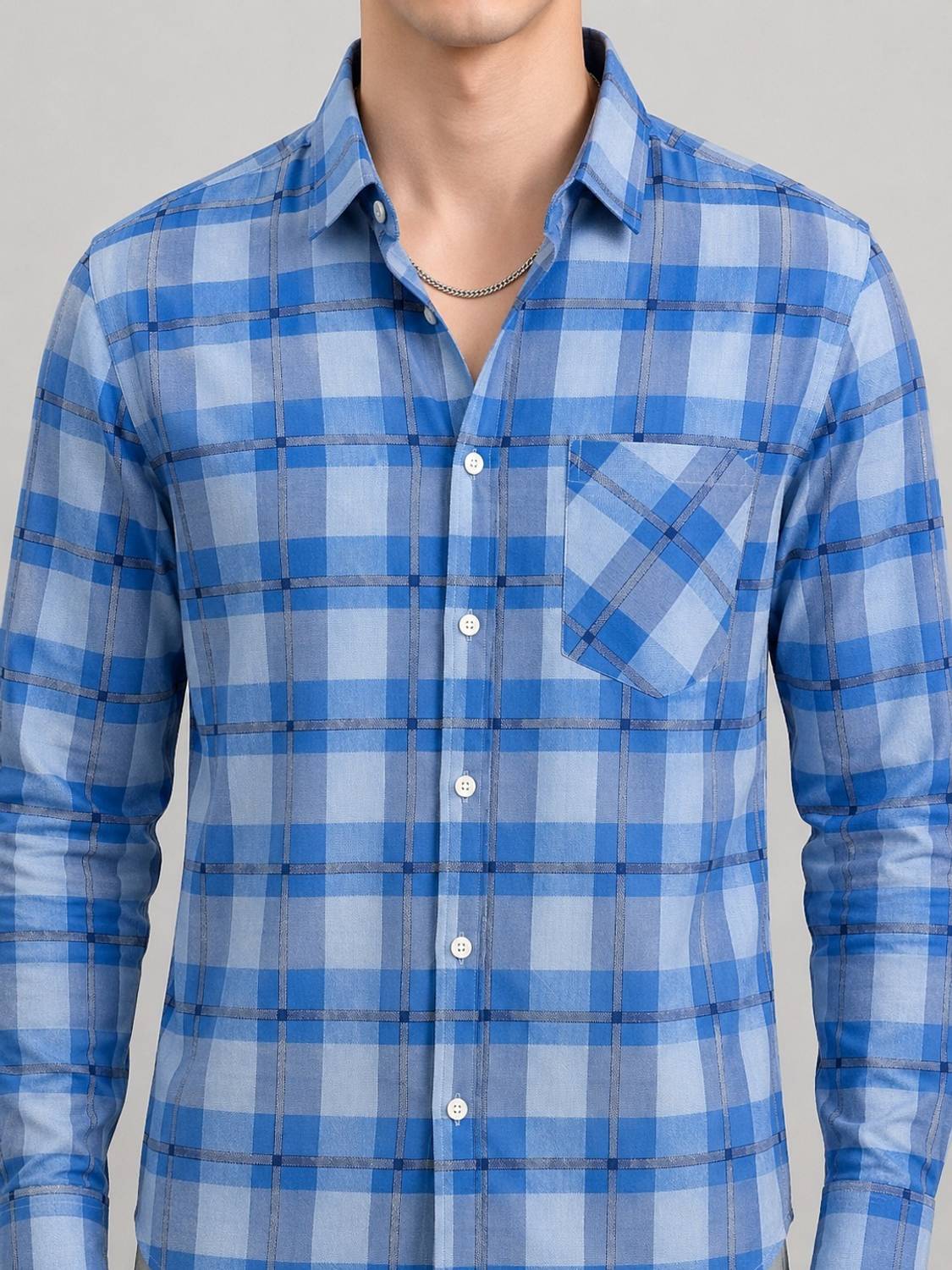 Shimak Men Checkered Casual Blue Shirt - Image 4