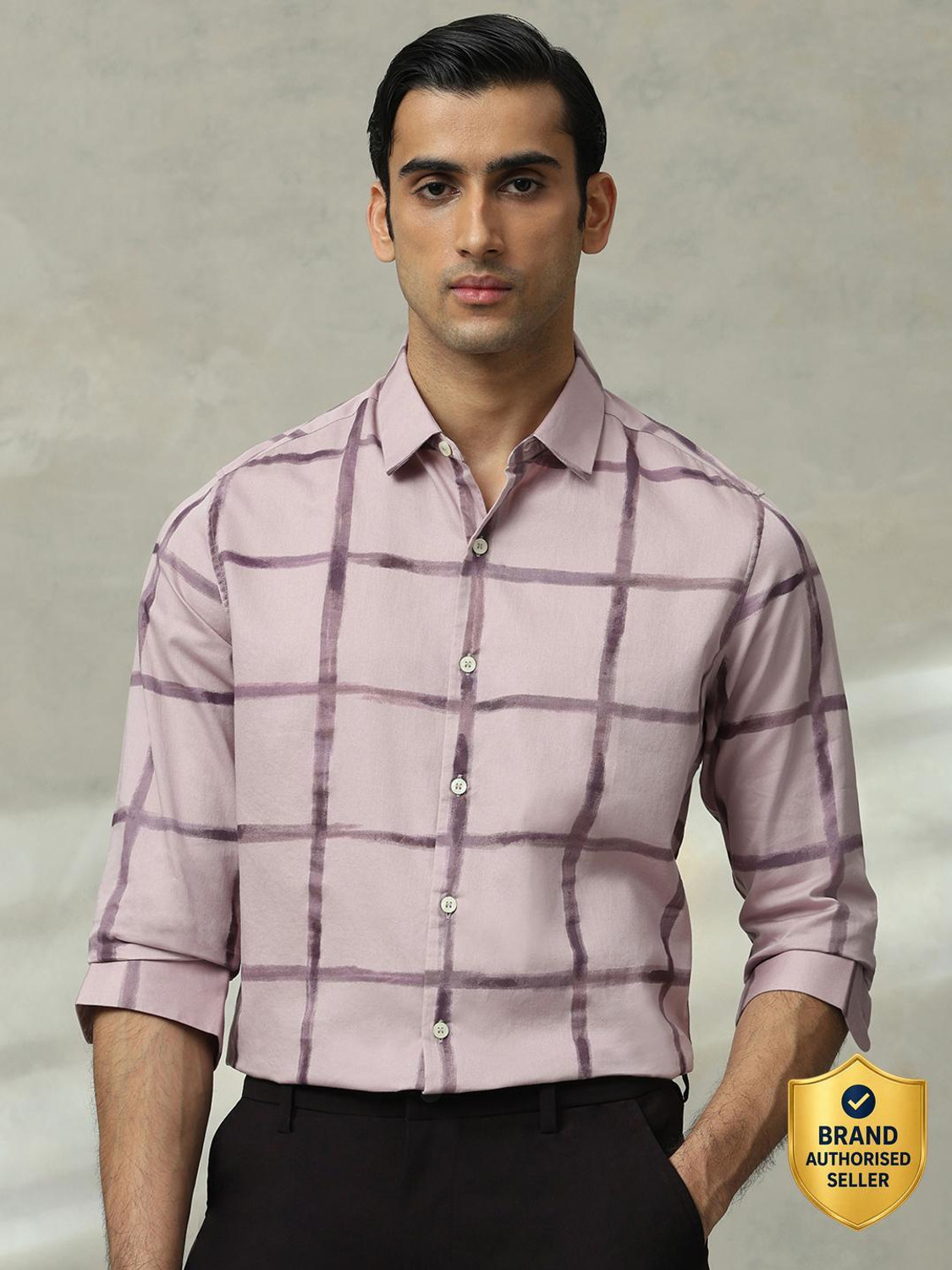 Image of MUFTI Men Checkered Casual Purple Shirt