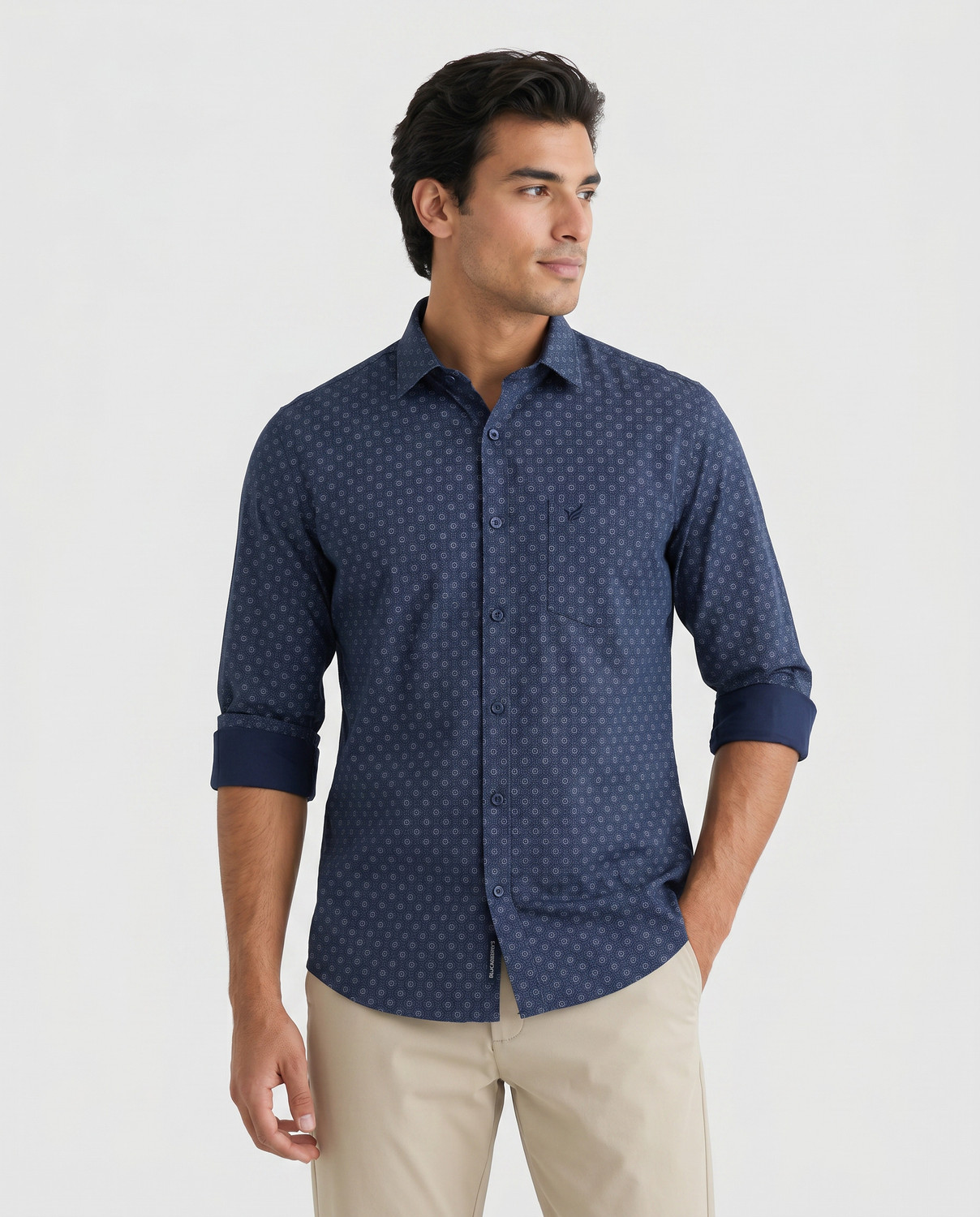 Image of Blackberrys Men Printed Casual Blue Shirt