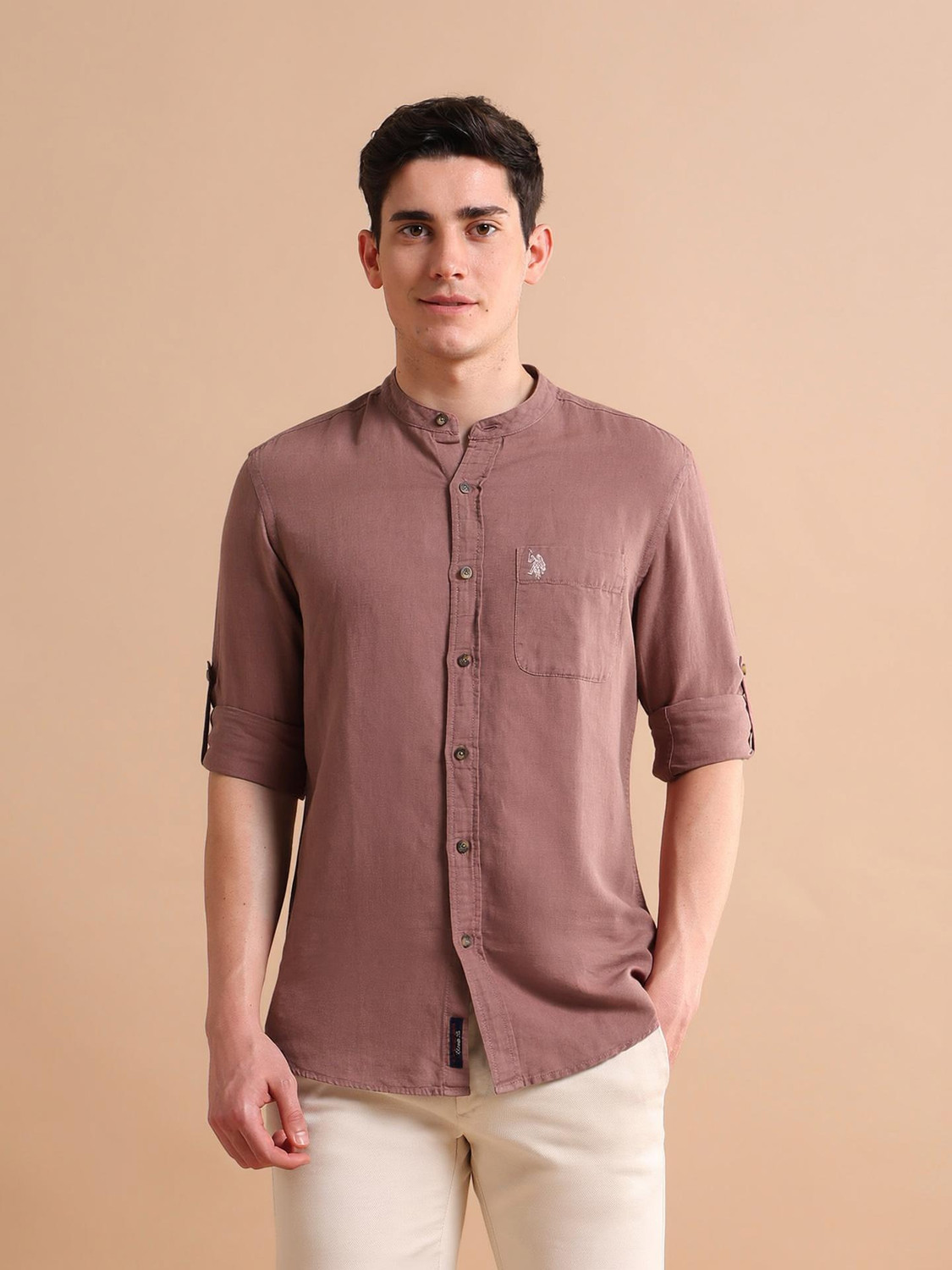 U.S. POLO ASSN. Men Solid Casual Brown Shirt