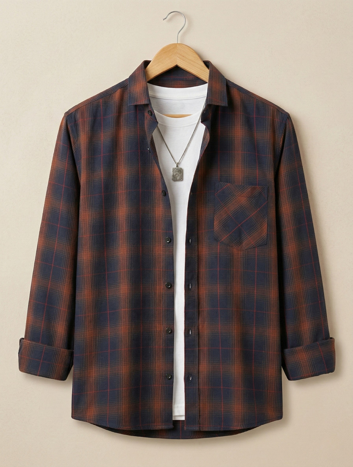 Image of WOXEN Men Checkered Casual Brown, Blue Shirt