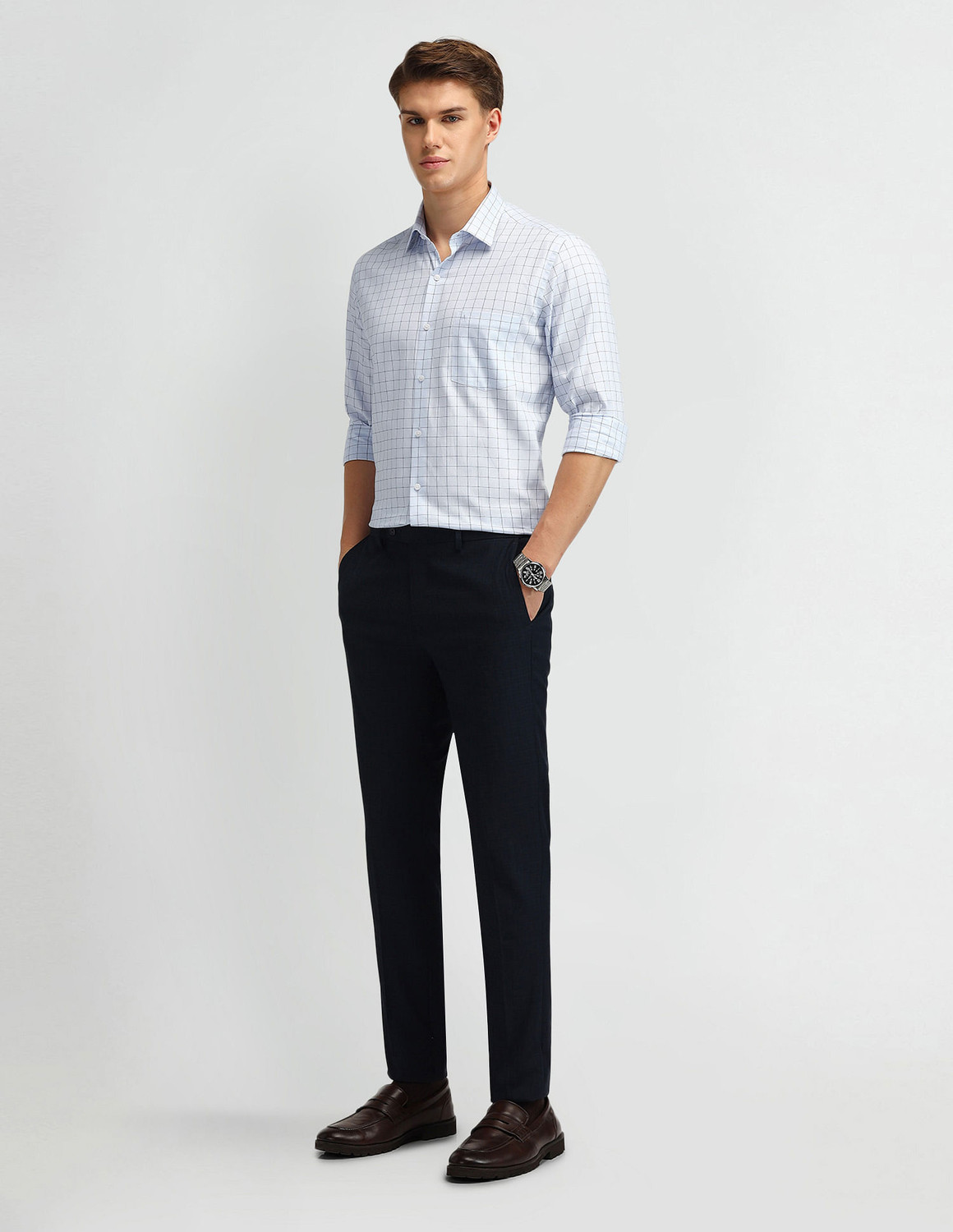 Image of ARROW Men Checkered Formal Blue Shirt