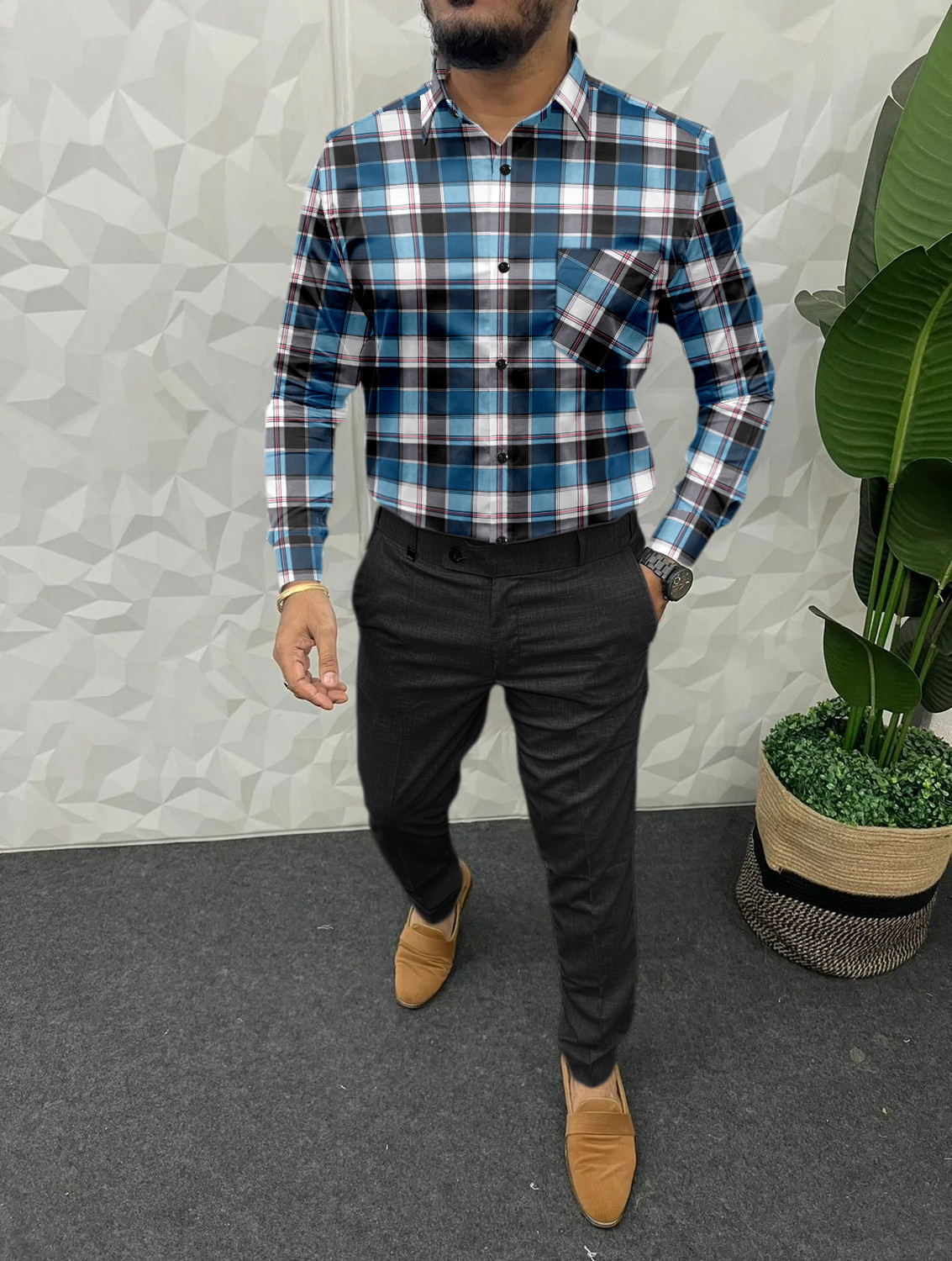 Image of SHIV FASHION Men Striped Casual Light Blue, White Shirt