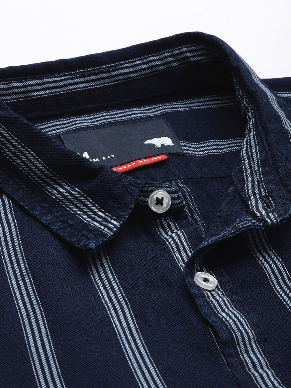 Image of THE BEAR HOUSE Men Striped Casual Blue Shirt