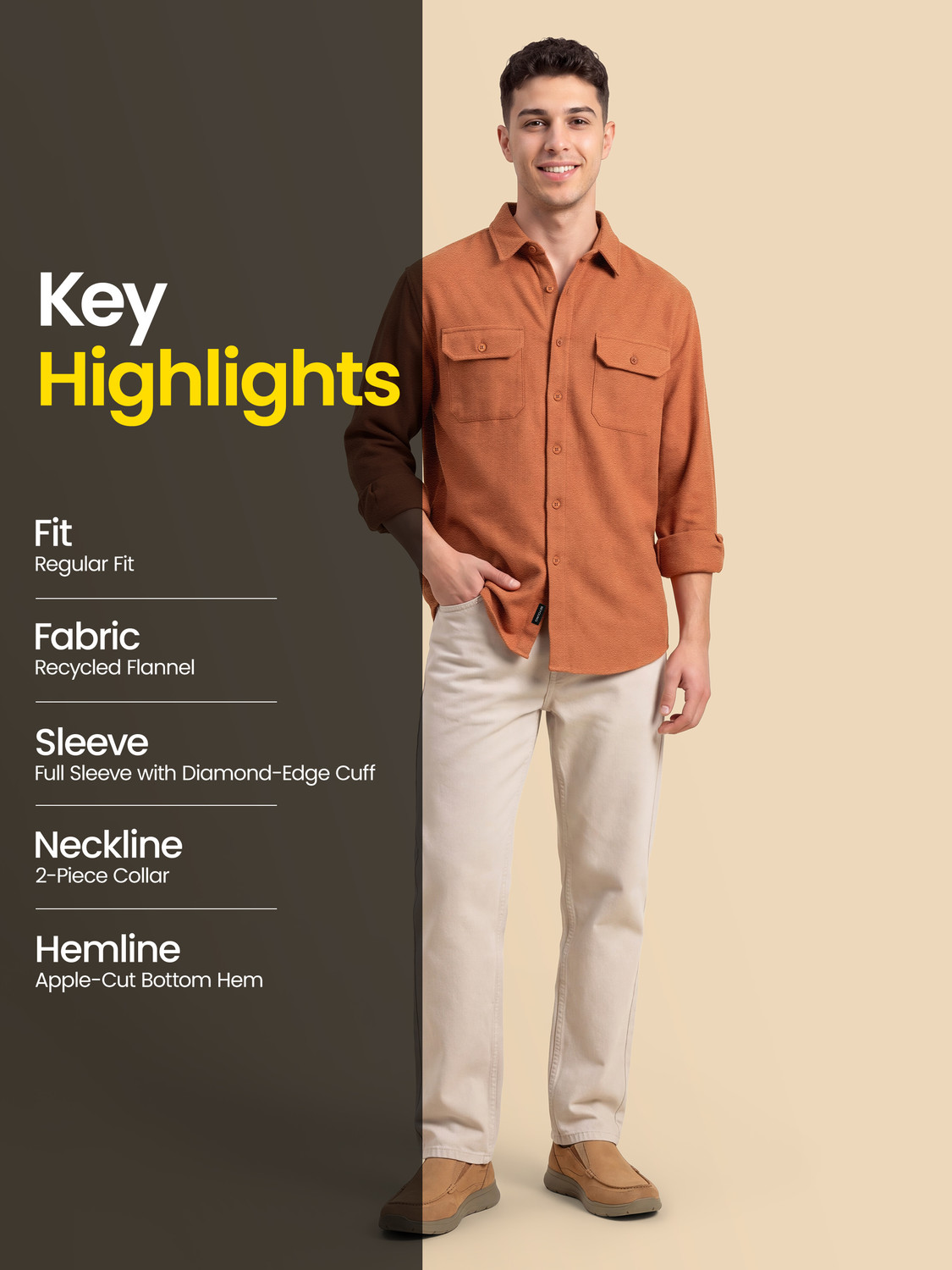 Image of BEYOUNG Men Solid Casual Orange Shirt