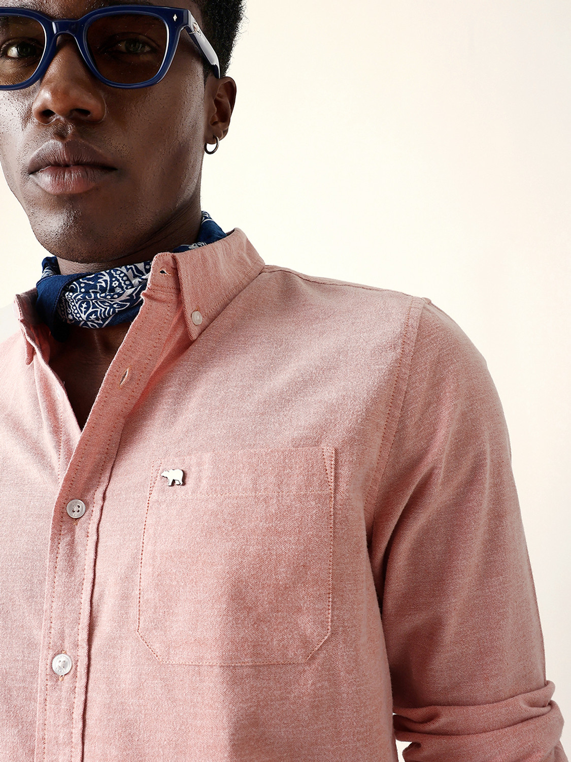 Image of THE BEAR HOUSE Men Solid Casual Pink Shirt