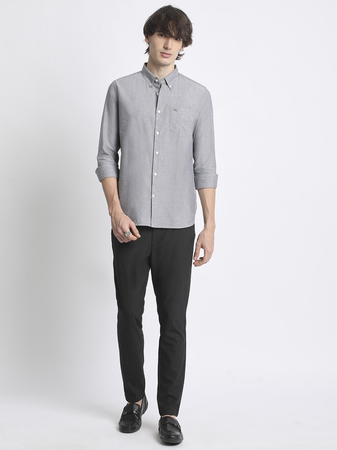Image of THE BEAR HOUSE Men Self Design Casual Grey Shirt