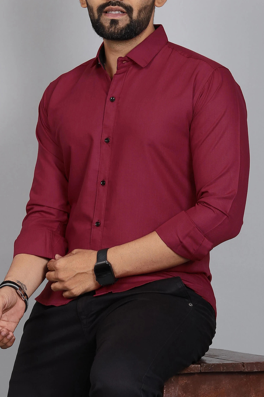 Image of Blue dove Men Solid Casual Maroon, Pink Shirt