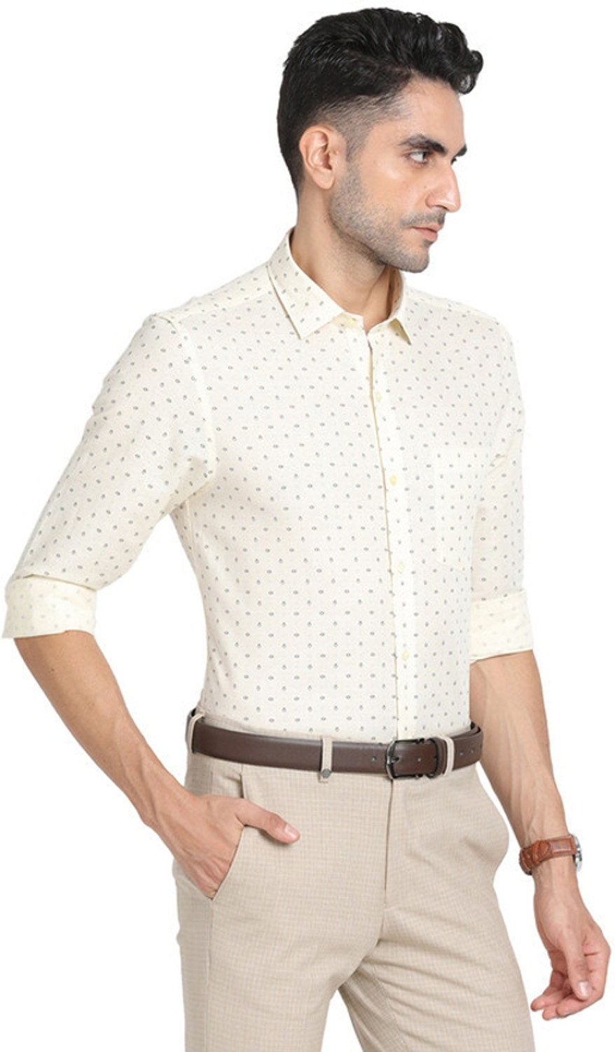 Image of TURTLE Men Printed Casual Grey, Yellow Shirt