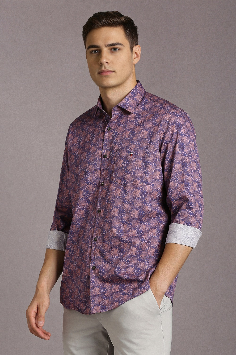Image of LOUIS PHILIPPE Men Printed Casual Purple Shirt