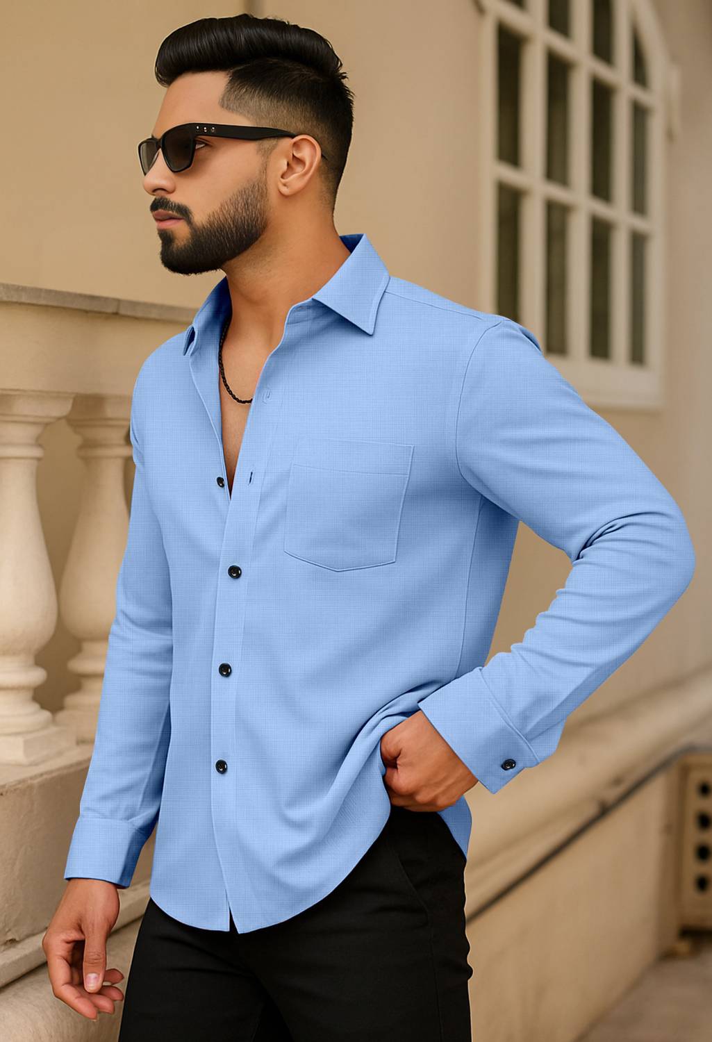 AITAVIKOVERSEAS Men Solid Casual Light Blue Shirt