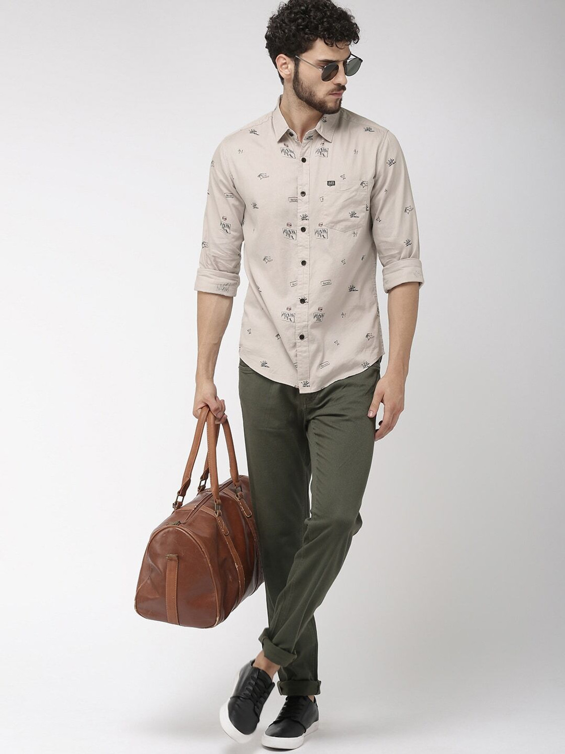 Image of The Indian Garage Co. Men Printed Casual Grey Shirt