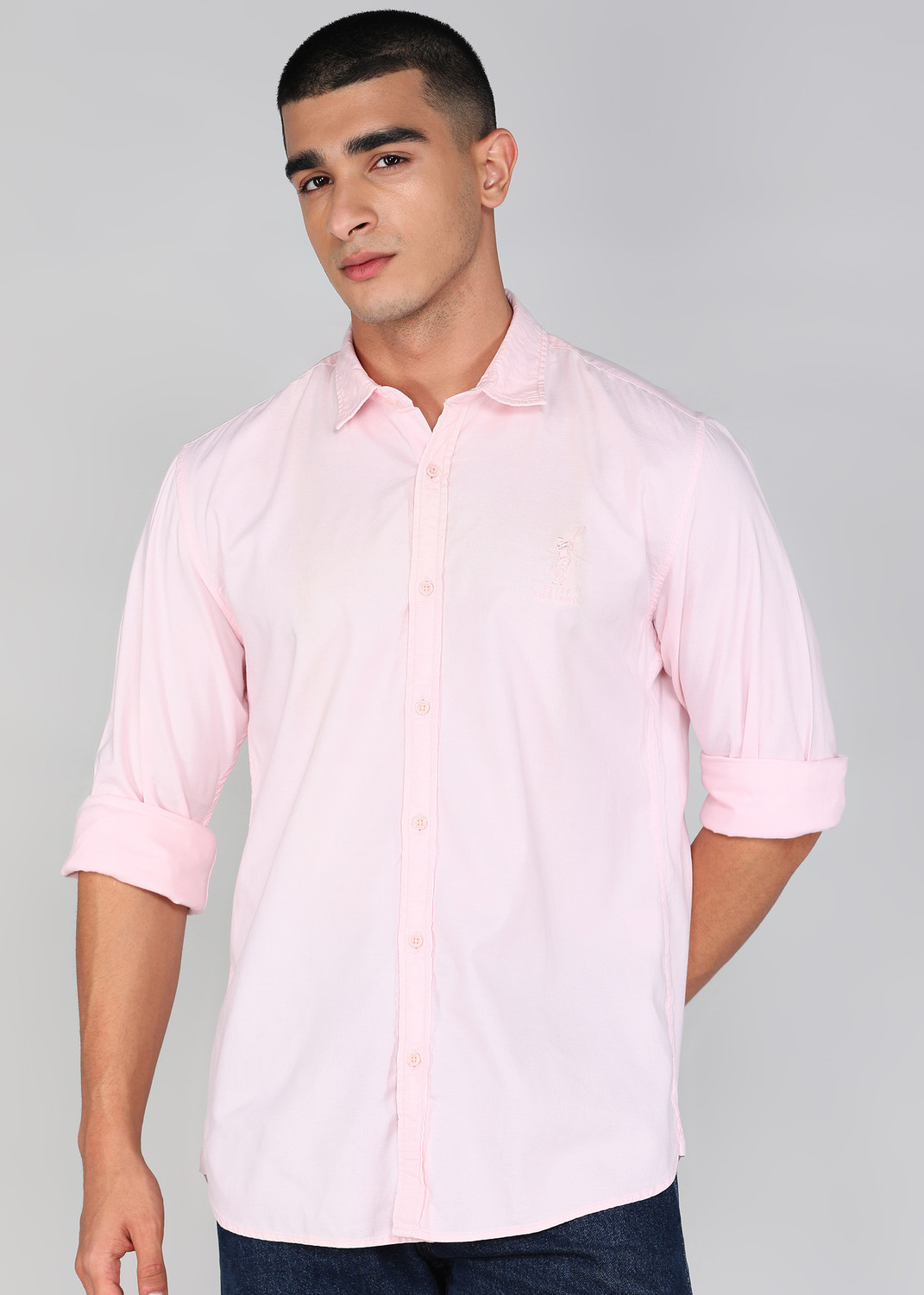 Image of PETER ENGLAND Men Solid Casual Pink Shirt