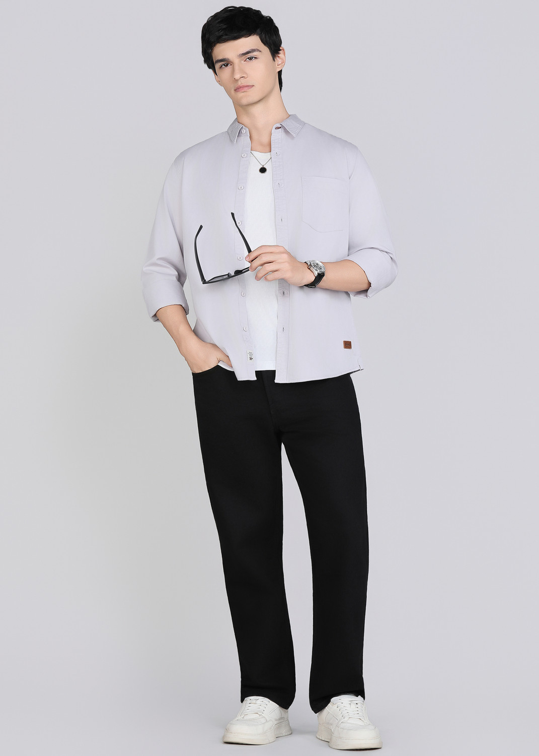 Image of Roadster Men Solid Casual Grey Shirt