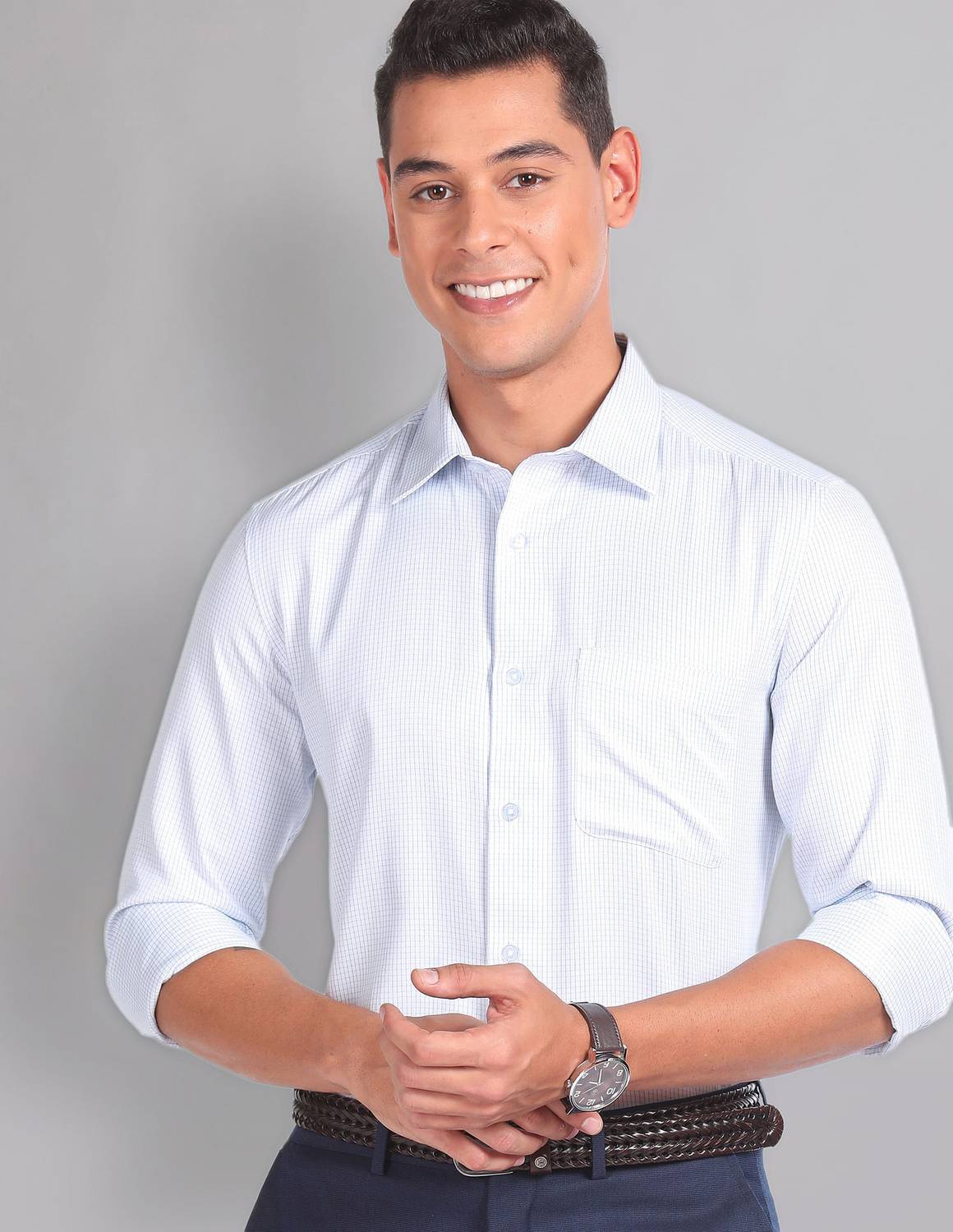 AD by Arvind Men Checkered Formal White Shirt