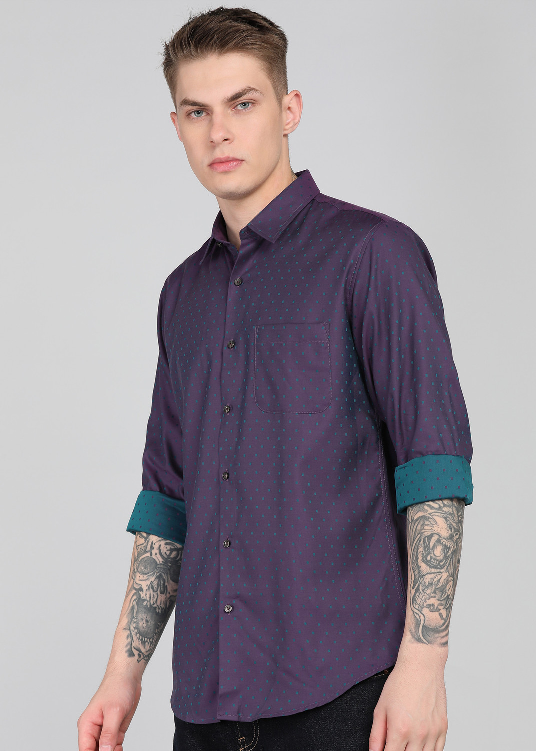 Image of PETER ENGLAND Men Checkered Casual Purple Shirt