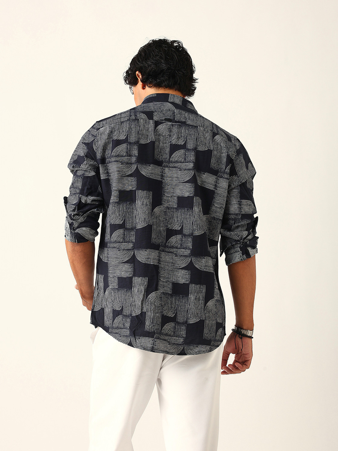 Image of THE BEAR HOUSE Men Self Design Casual Black Shirt