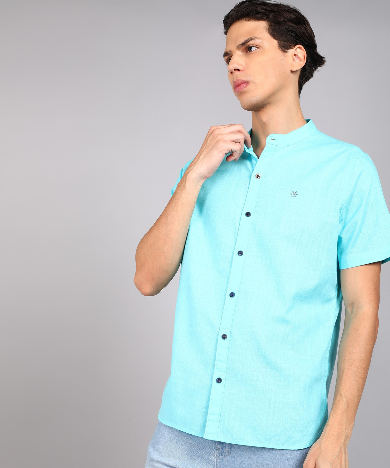 Image of WROGN Men Solid Casual Blue Shirt