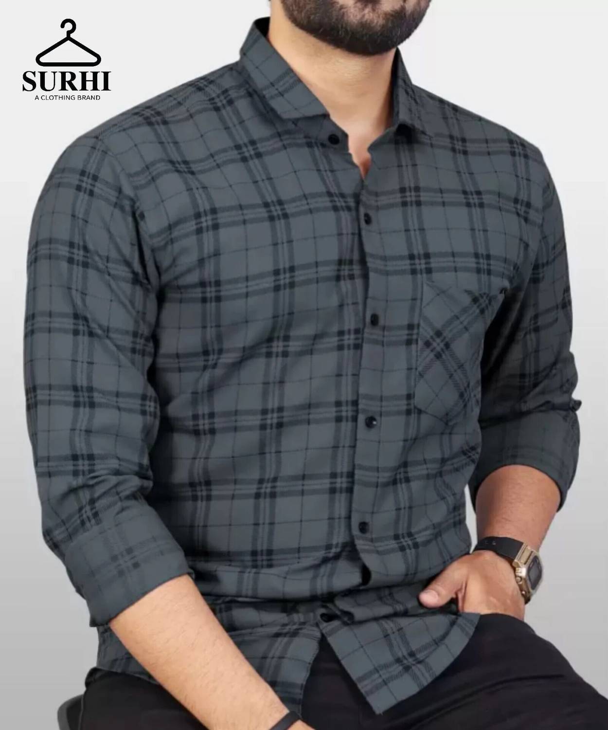Surhi Men Regular Fit Checkered Spread Collar Casual Shirt