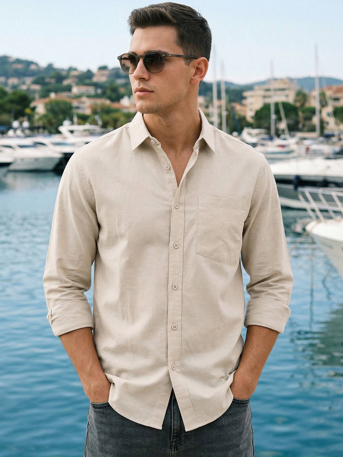 BEWAKOOF Men Solid Casual Beige Shirt