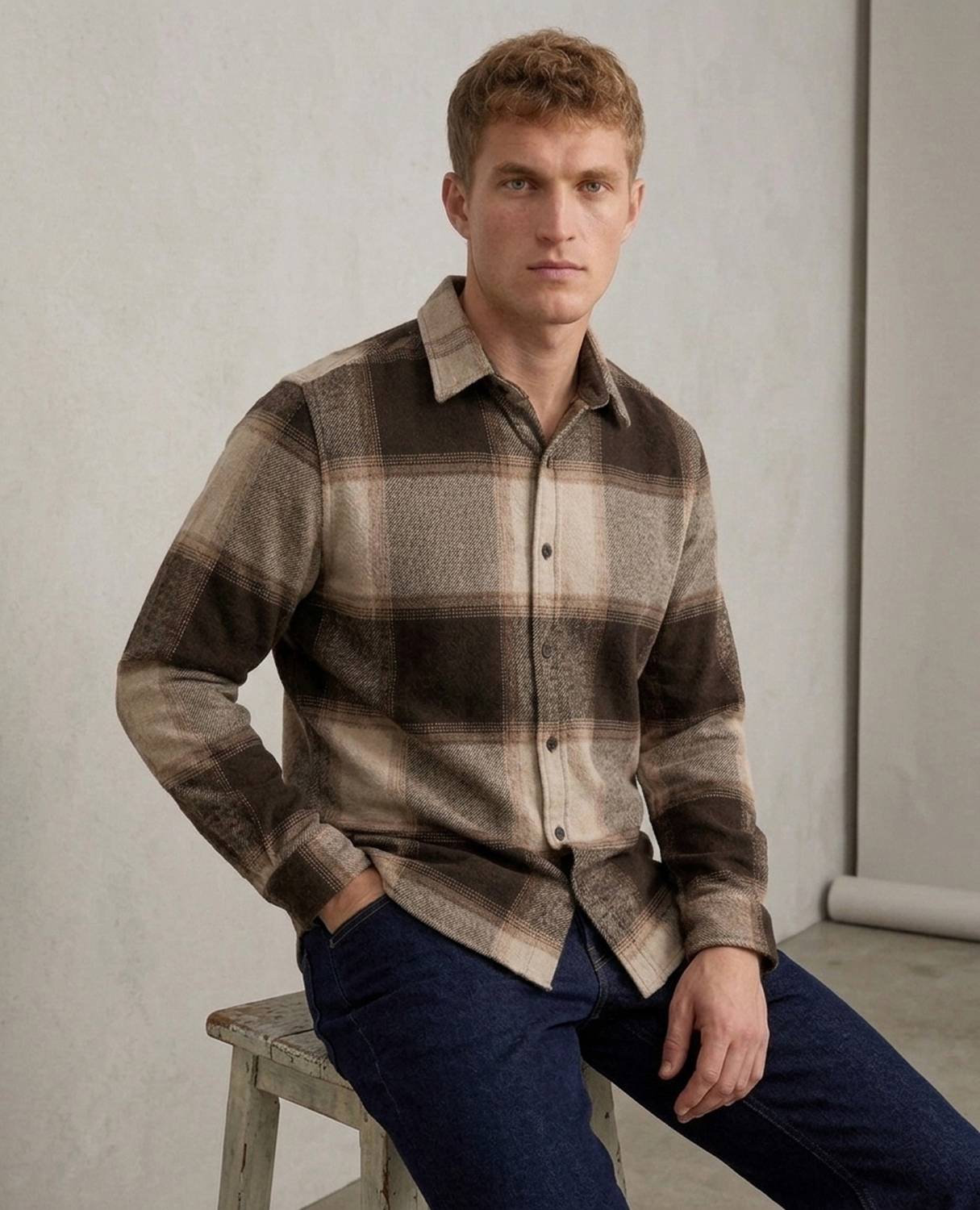 DIMMY Men Checkered Casual Brown Shirt - Image 4